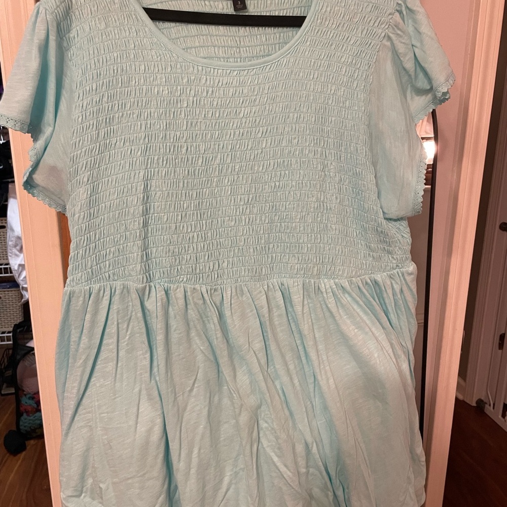 Torrid Blue Smocked Short Sleeve Blouse